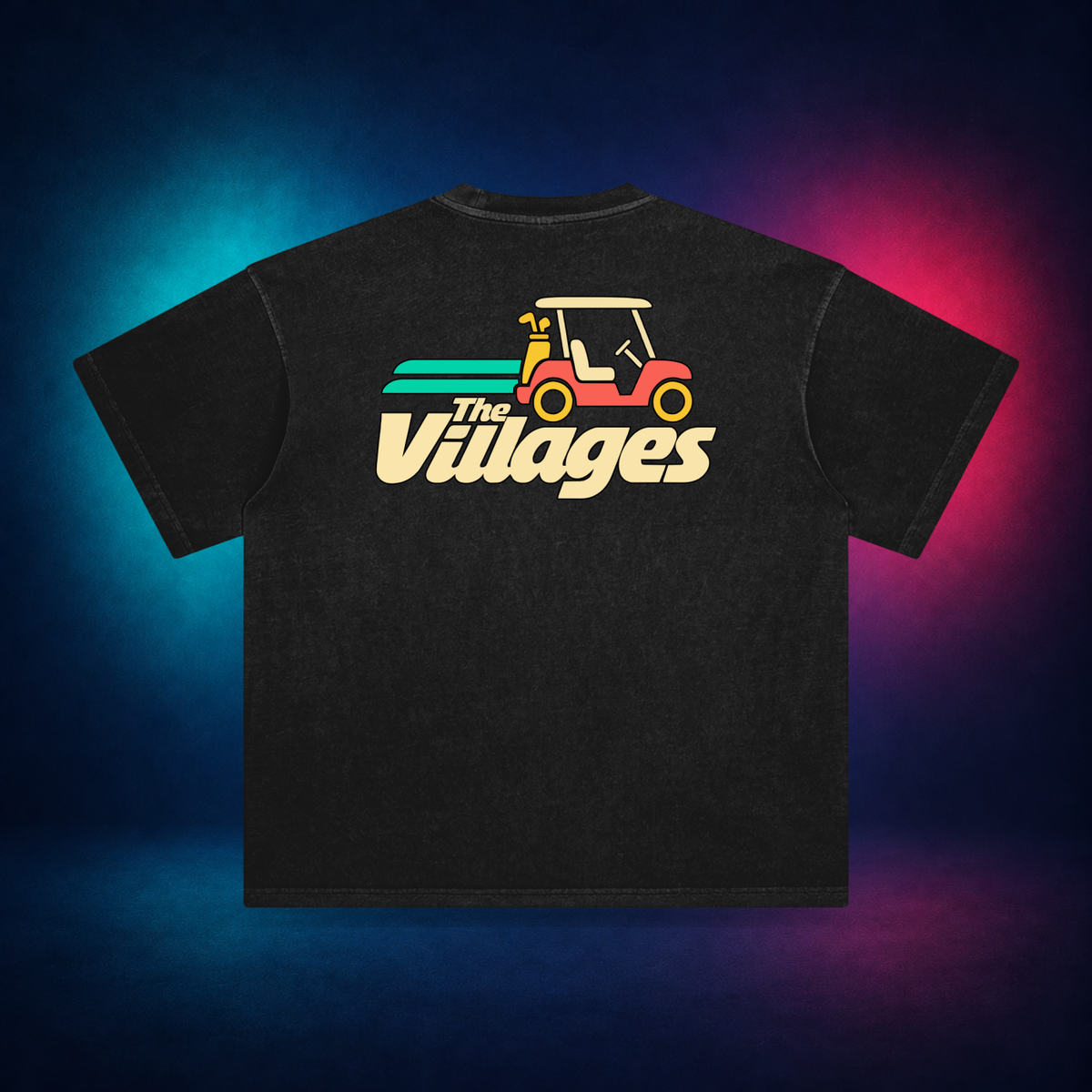 The Villages — Retro Black — large back print | Vision Neon midnight studio