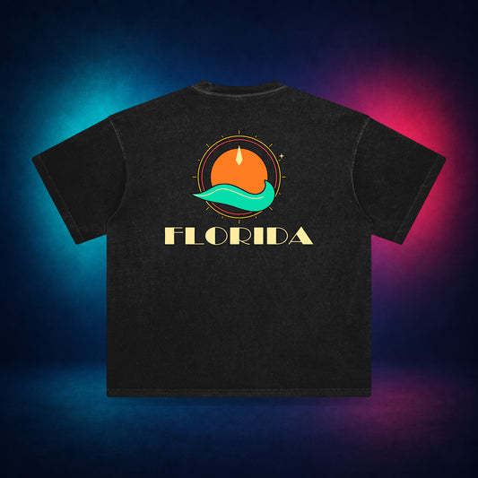 Florida Compass Wave — Retro Black — back only print | Vision Neon midnight studio