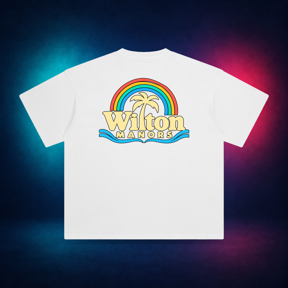 Wilton Manors — White — large back print | Vision Neon midnight studio