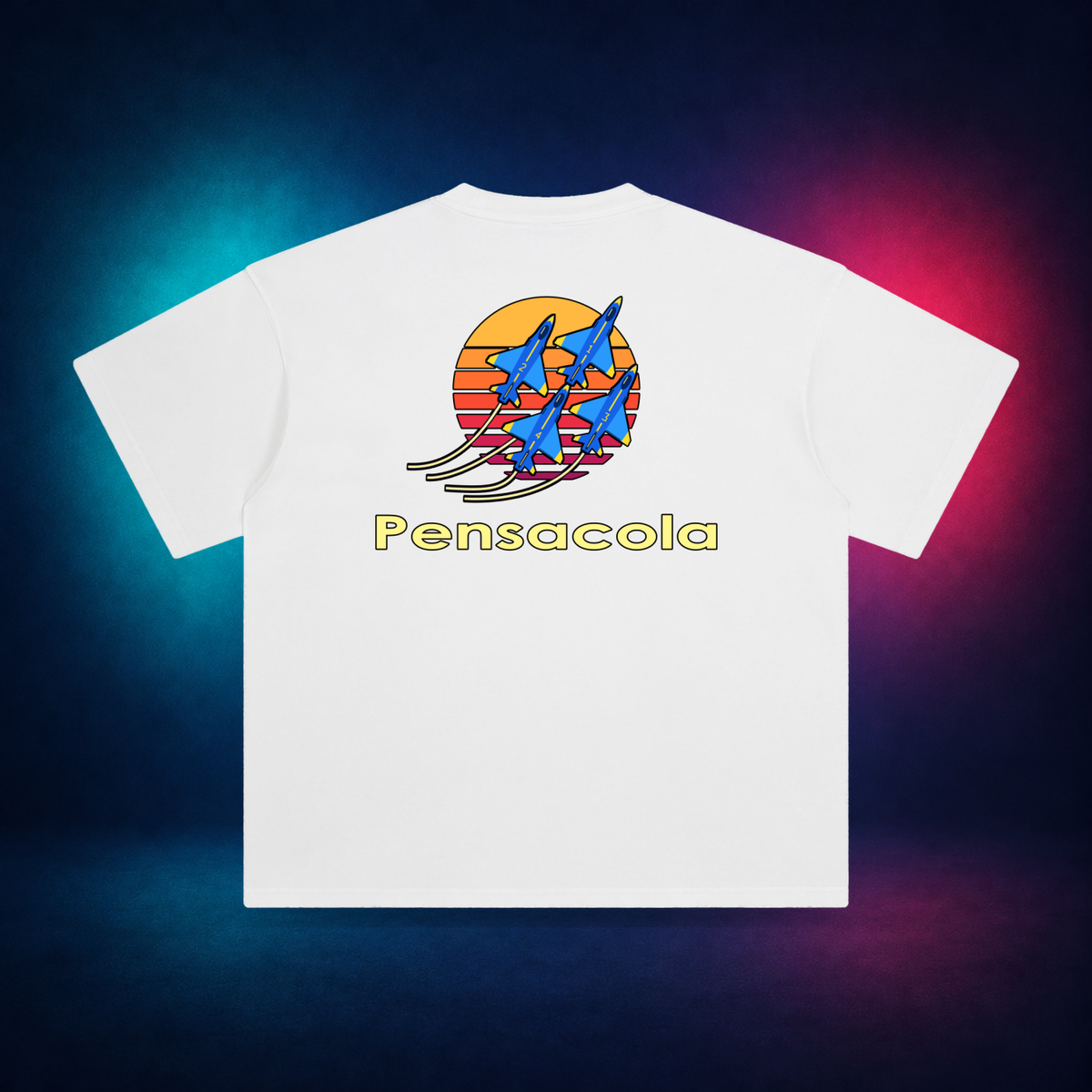 Pensacola — White — large back print | Vision Neon midnight studio