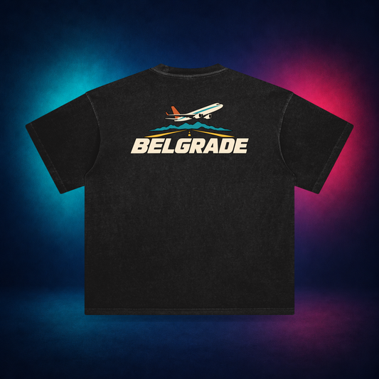 Belgrade — Retro Black — large back print | Vision Neon midnight studio
