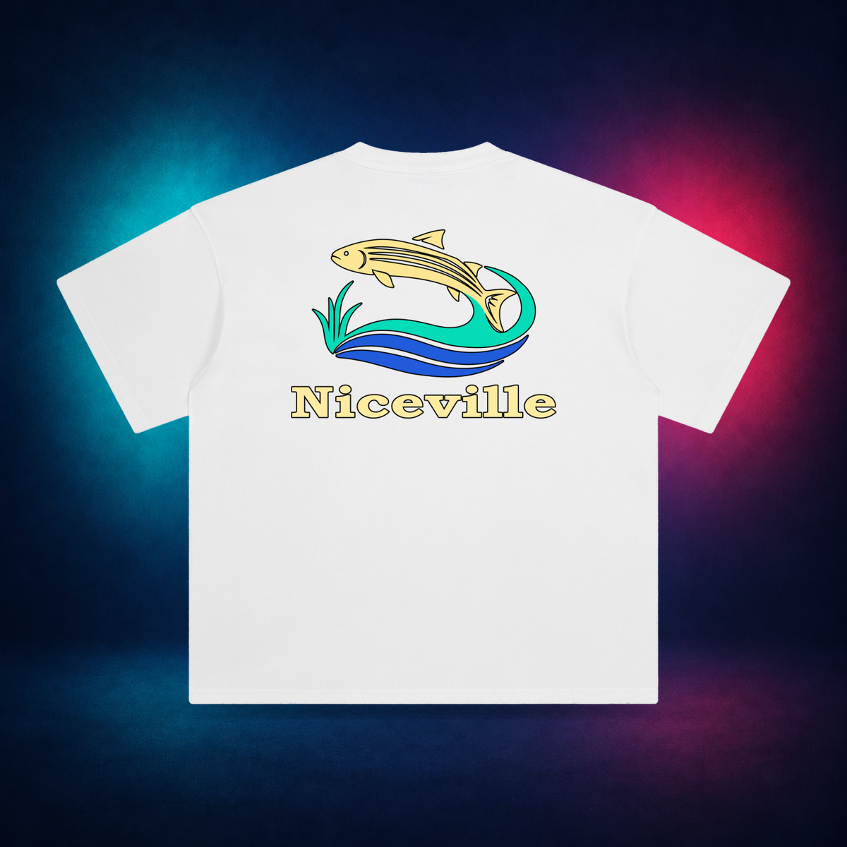 Niceville — White — large back print | Vision Neon midnight studio