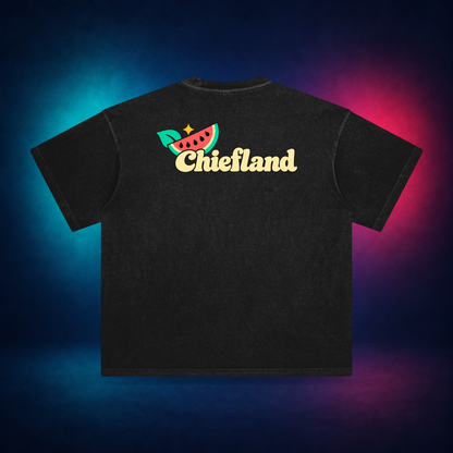 Chiefland — Retro Black — large back print | Vision Neon midnight studio