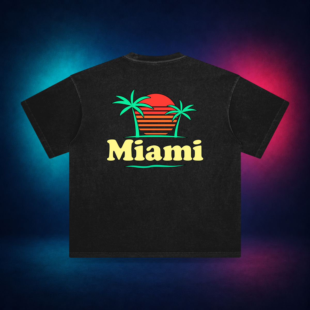 Miami — Retro Black — large back print | Vision Neon midnight studio