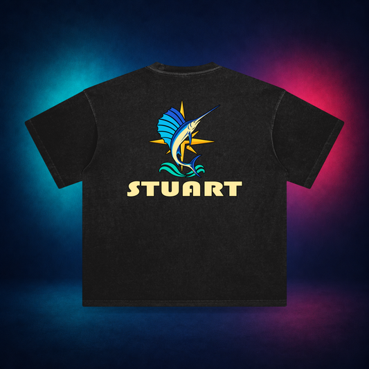 Stuart — Retro Black — large back print | Vision Neon midnight studio