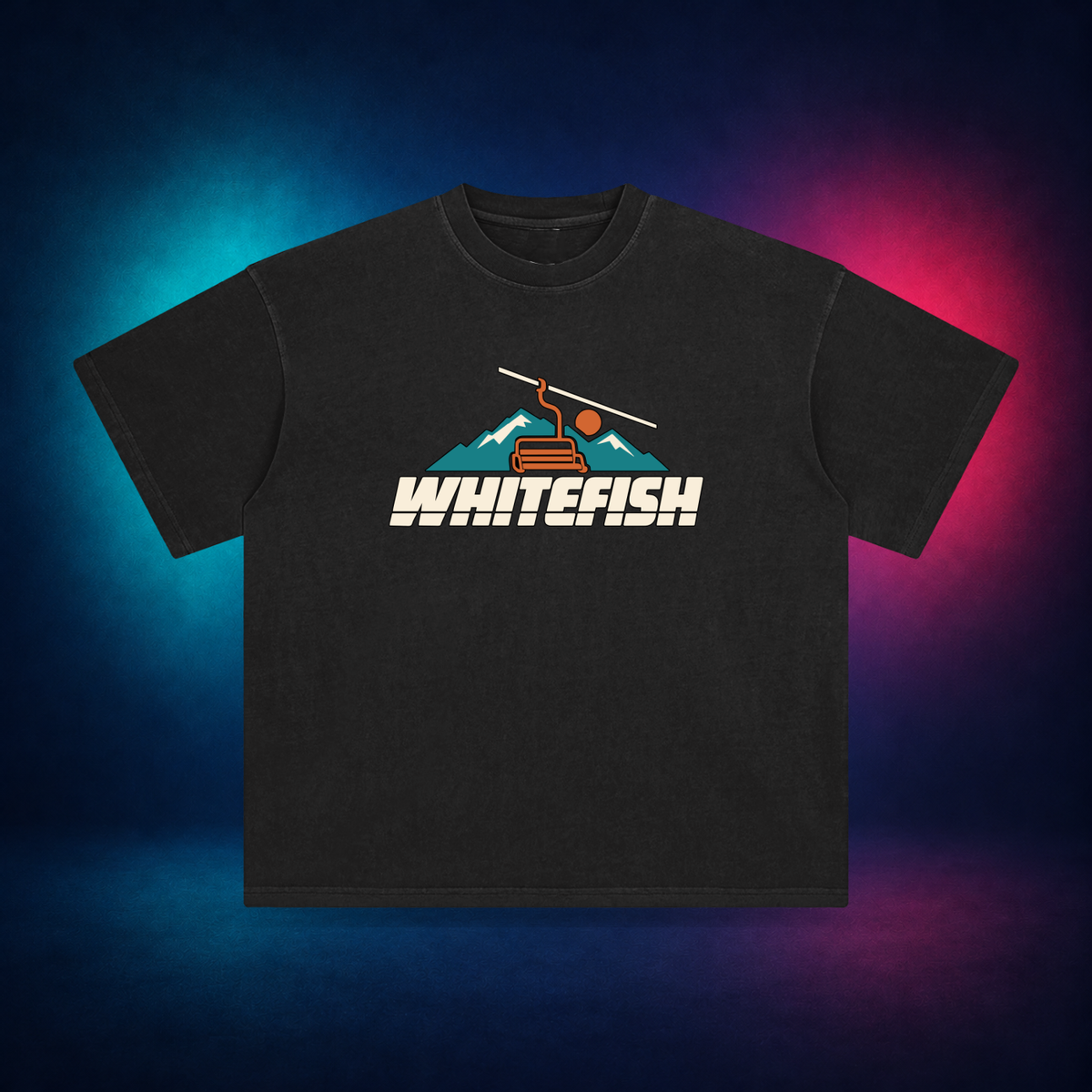 Whitefish — Retro Black — front only print | Vision Neon midnight studio