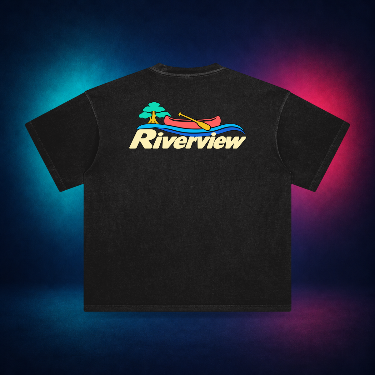 Riverview — Retro Black — large back print | Vision Neon midnight studio