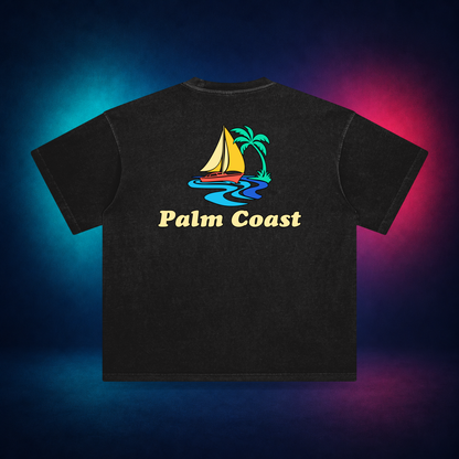 Palm Coast — Retro Black — large back print | Vision Neon midnight studio