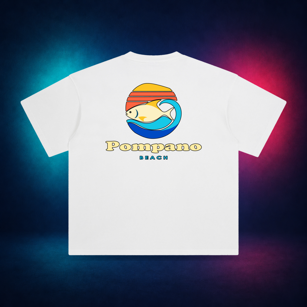 Pompano Beach — White — large back print | Vision Neon midnight studio