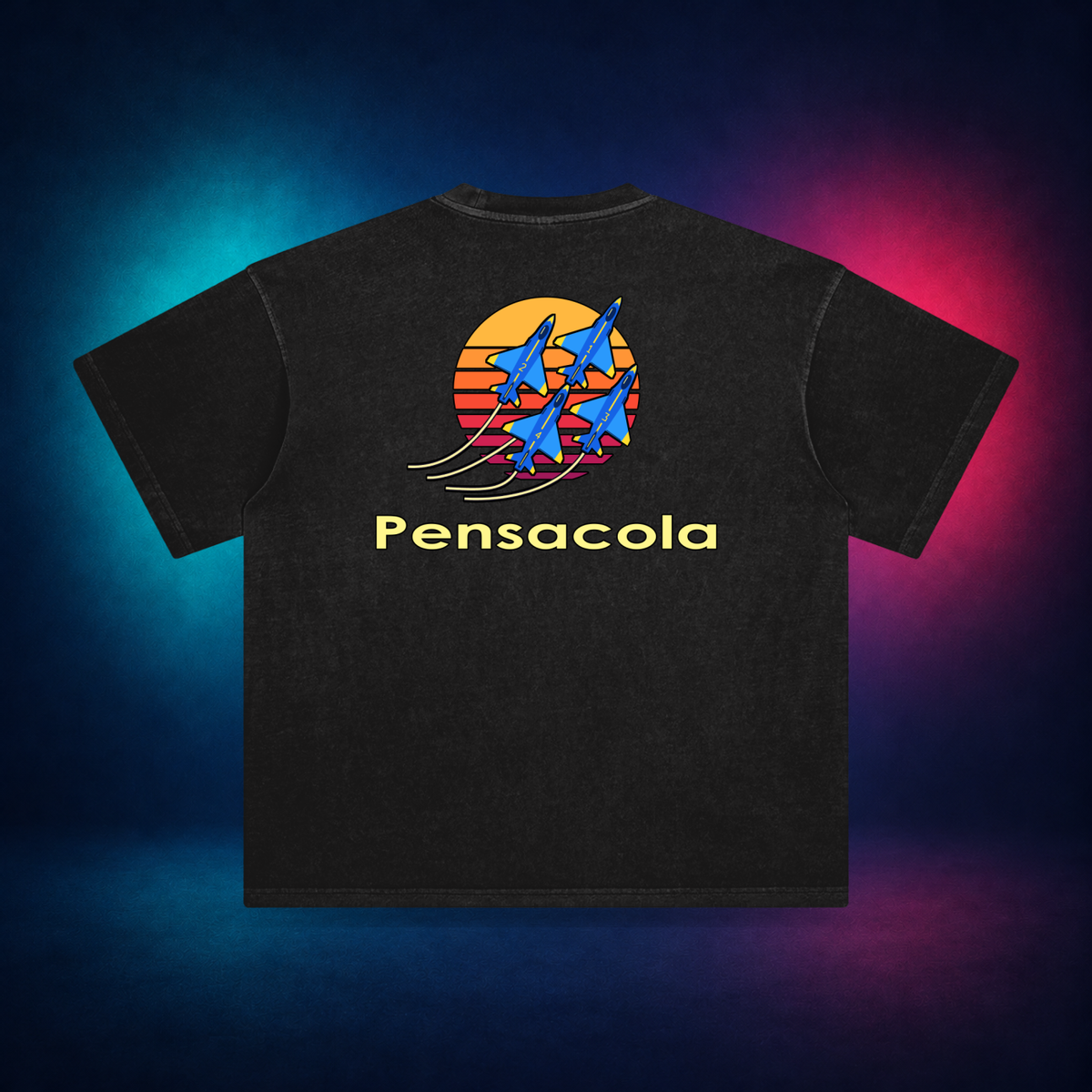 Pensacola — Retro Black — large back print | Vision Neon midnight studio