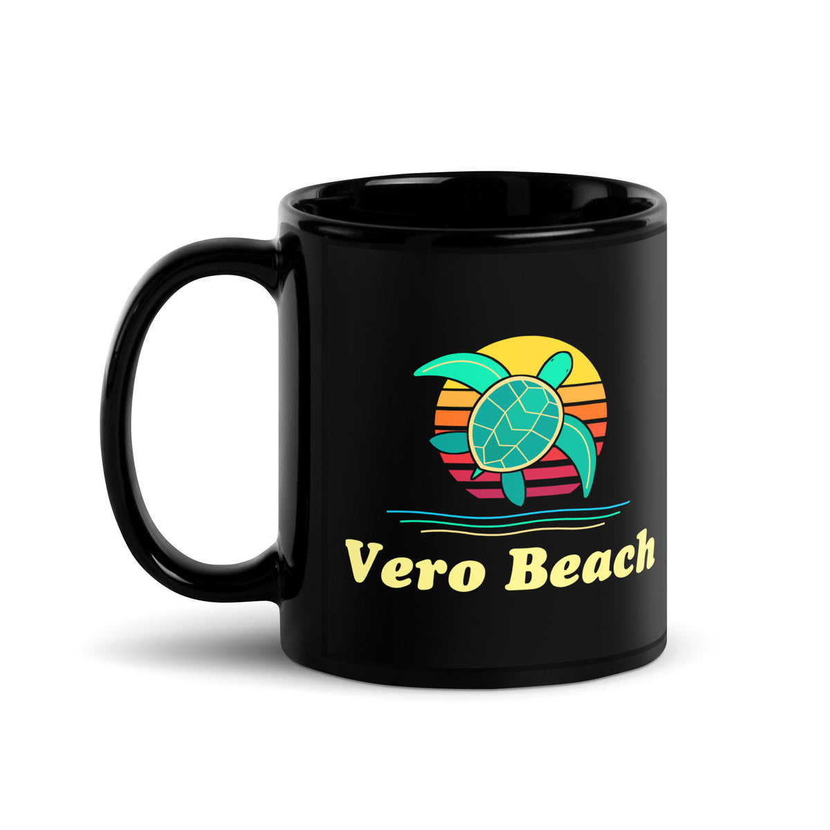 Vero Beach — Black mug, 11 oz, logo on both sides