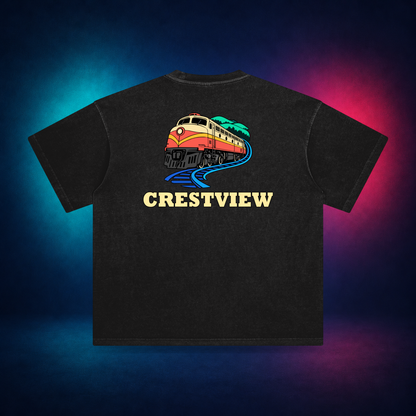 Crestview — Retro Black — large back print | Vision Neon midnight studio