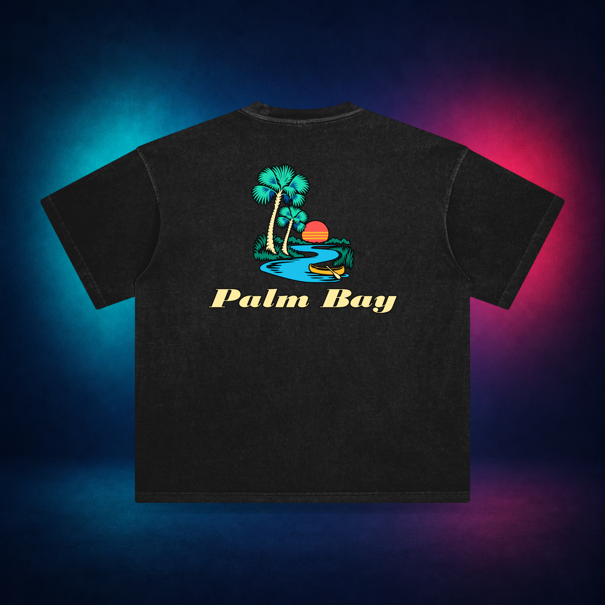 Palm Bay — Retro Black — large back print | Vision Neon midnight studio