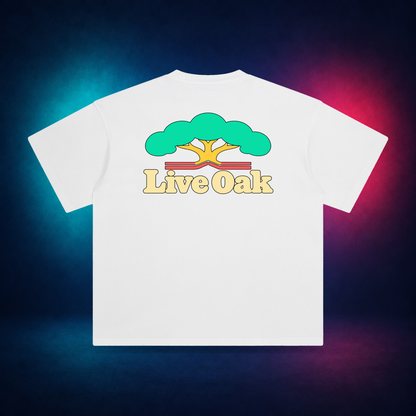 Live Oak — White — large back print | Vision Neon midnight studio
