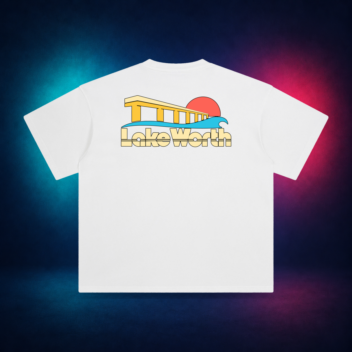 Lake Worth — White — large back print | Vision Neon midnight studio