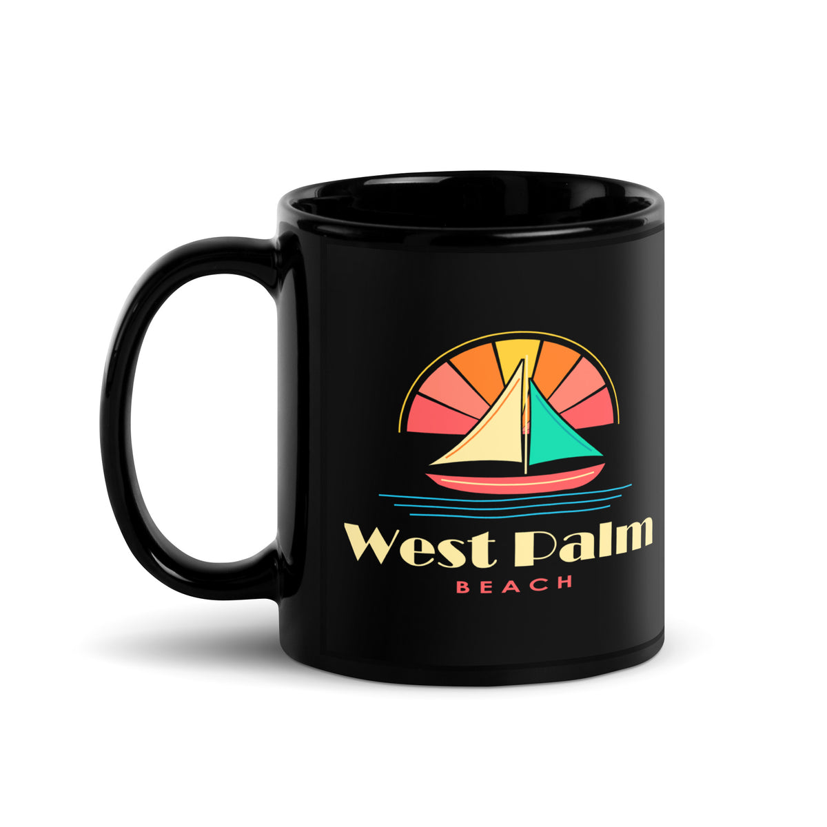 West Palm Beach — Black mug, 11 oz, left side, logo on both sides
