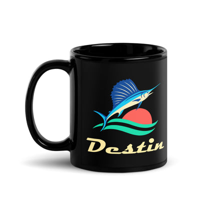 Destin — Black mug, 11 oz, left side, logo on both sides