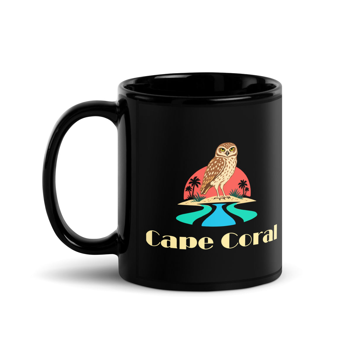 Cape Coral — Black mug, 11 oz, left side, logo on both sides