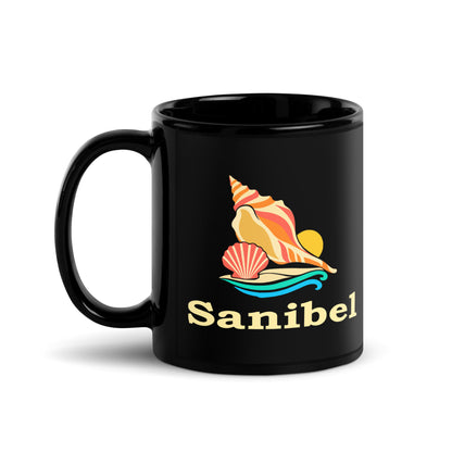 Sanibel — Black mug, 11 oz, left side, logo on both sides
