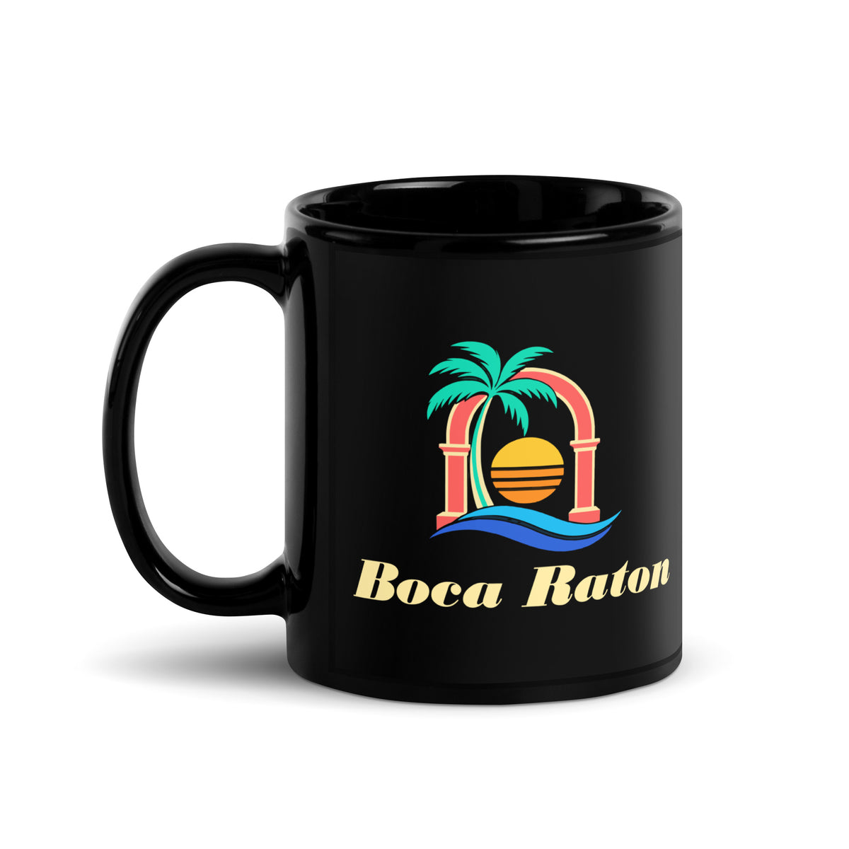 Boca Raton — Black mug, 11 oz, left side, logo on both sides