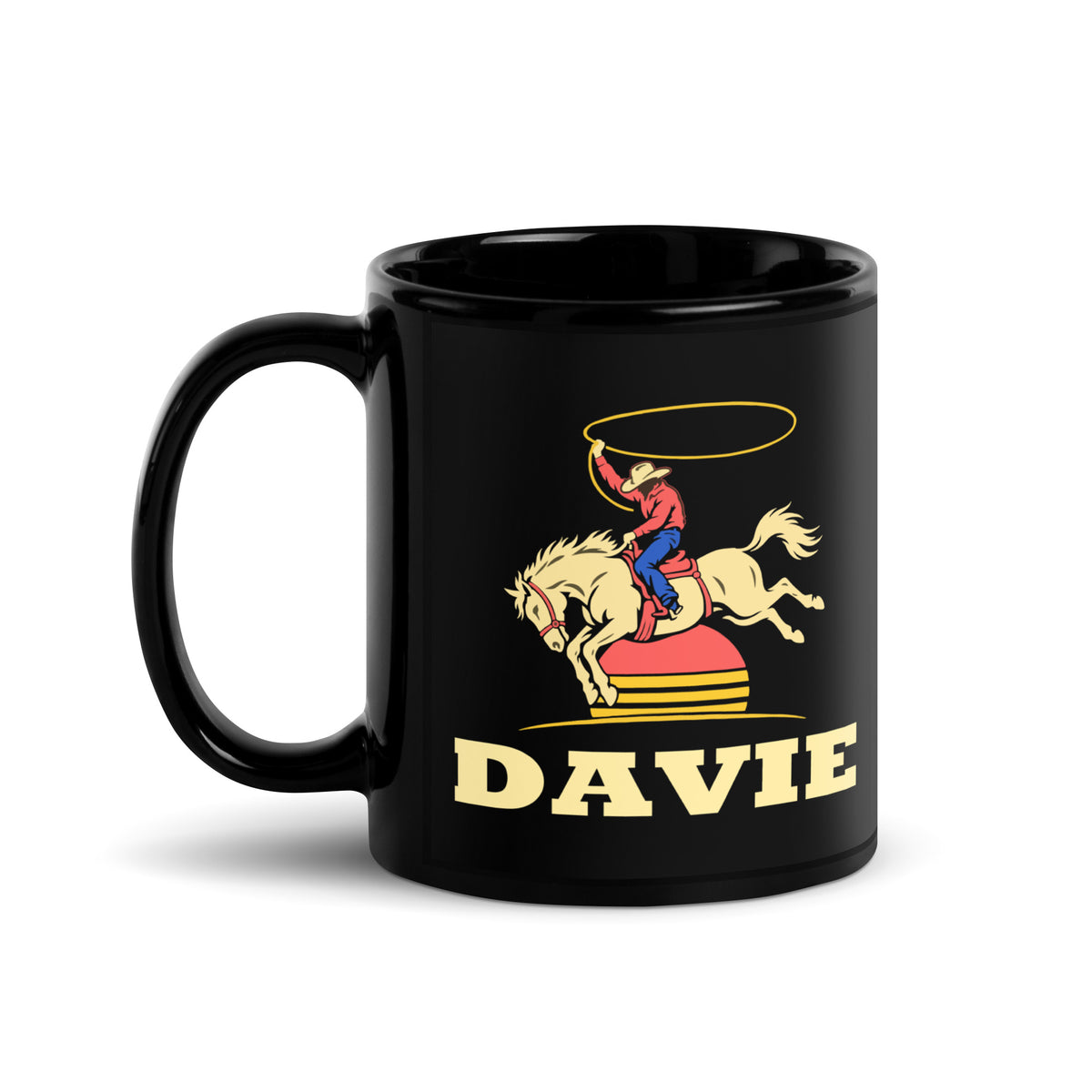 Davie — Black mug, 11 oz, left side, logo on both sides