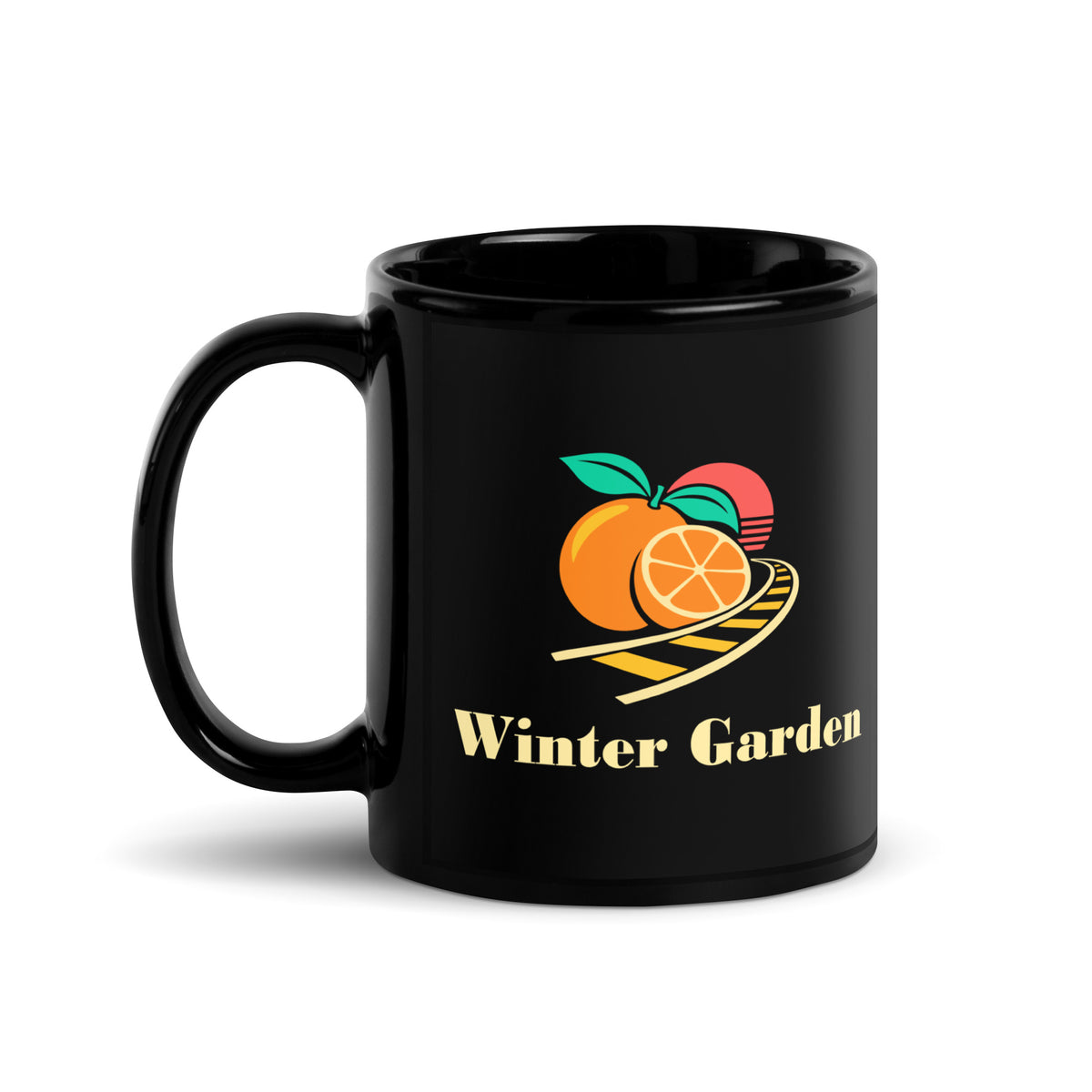 Winter Garden — Black mug, 11 oz, left side, logo on both sides