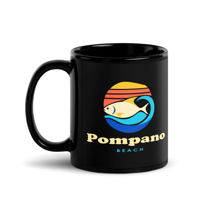 Pompano Beach — Black mug, 11 oz, left side, logo on both sides