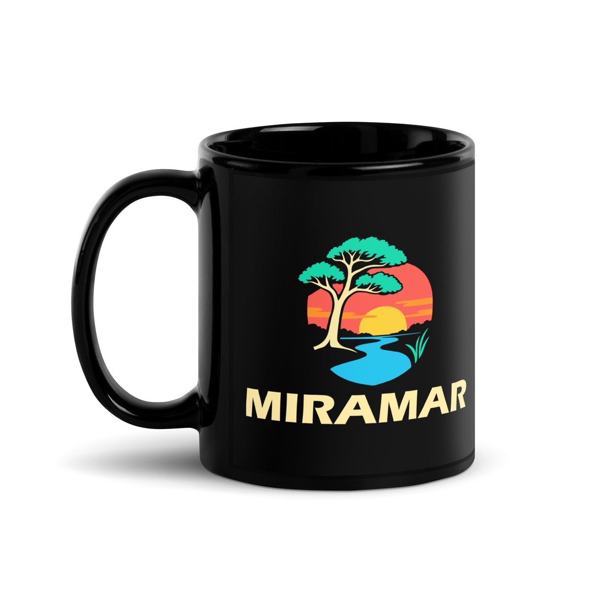 Miramar — Black mug, 11 oz, left side, logo on both sides