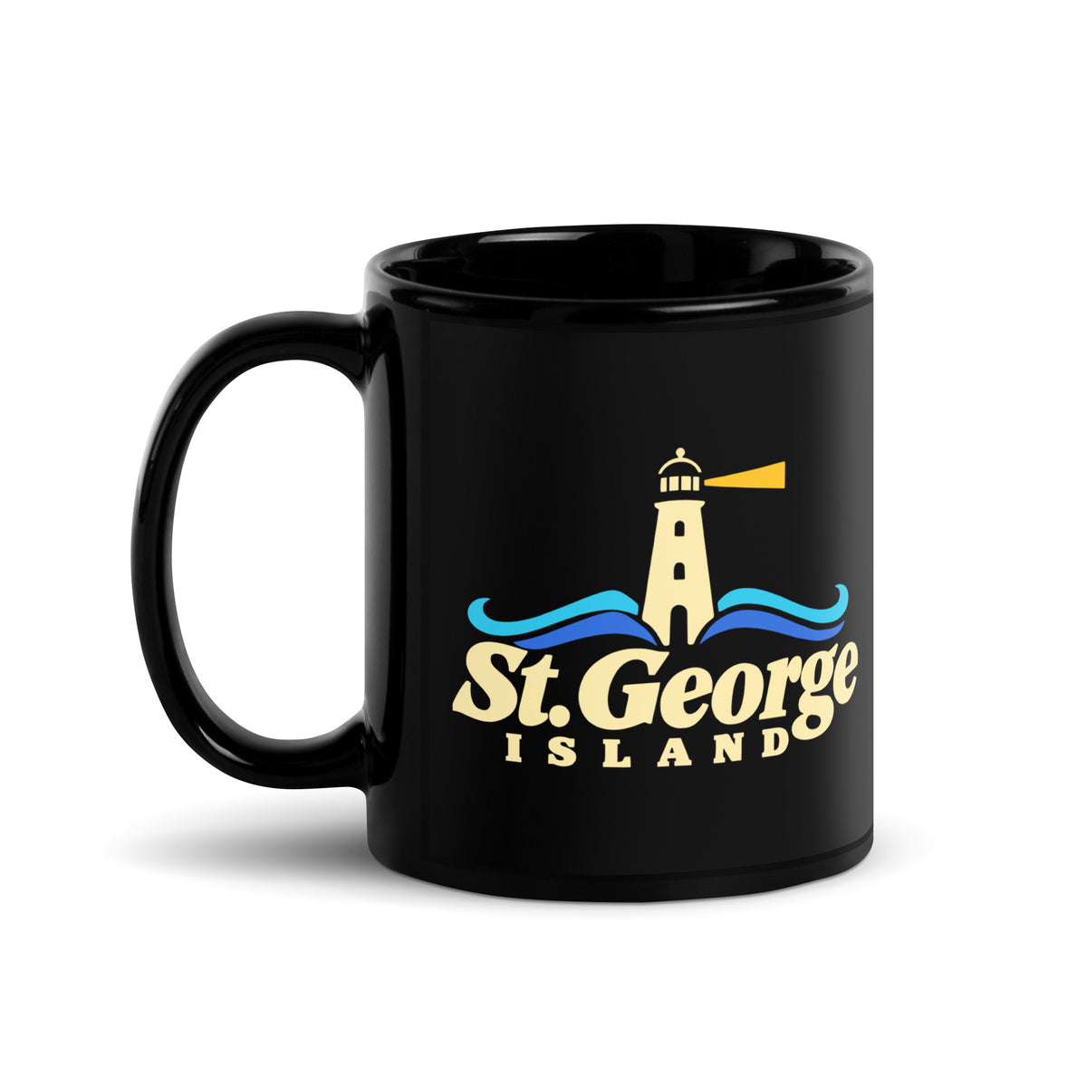 St. George Island — Black mug, 11 oz, left side, logo on both sides