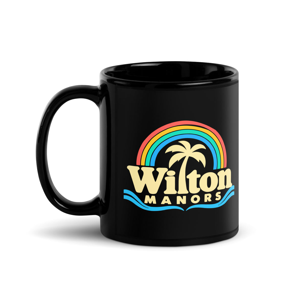 Wilton Manors — Black mug, 11 oz, left side, logo on both sides