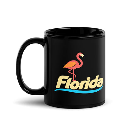 Florida Flamingo — Black mug, 11 oz, left side, logo on both sides