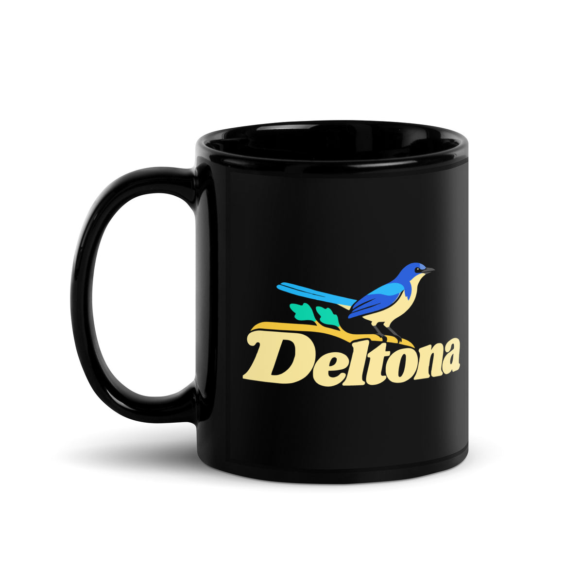 Deltona — Black mug, 11 oz, left side, logo on both sides