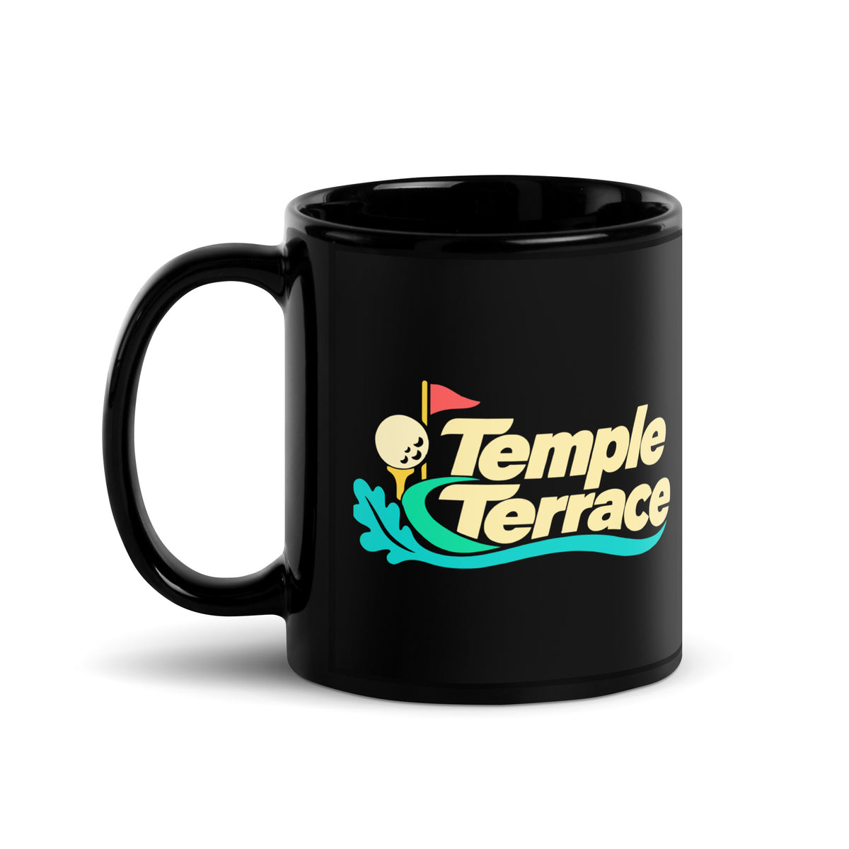 Temple Terrace — Black mug, 11 oz, left side, logo on both sides