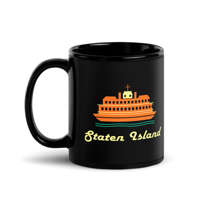 Staten Island — black mug, 11 oz, left side, logo on both sides