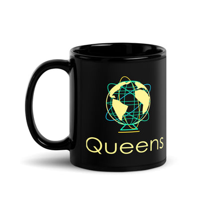 Queens — black mug, 11 oz, left side, logo on both sides