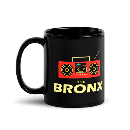The Bronx — black mug, 11 oz, left side, logo on both sides