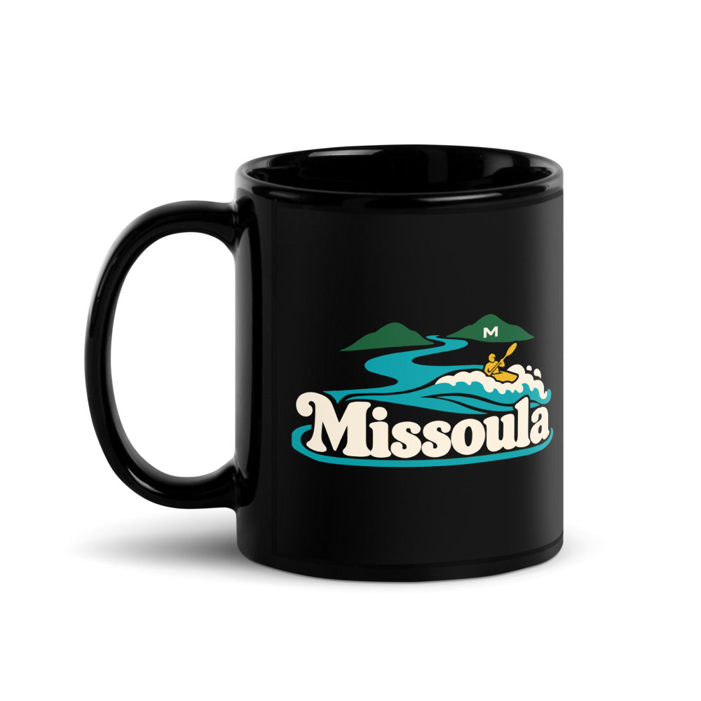 Missoula — black mug, 11 oz, left side, logo on both sides
