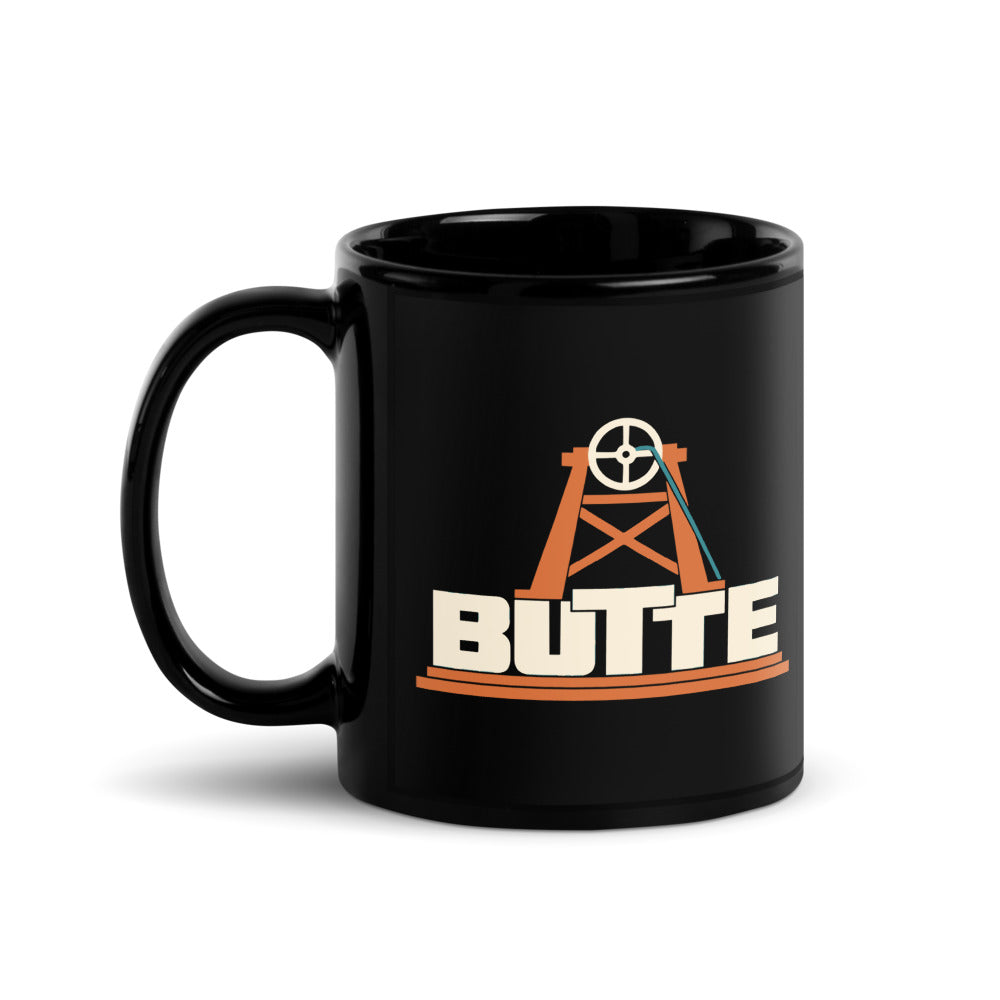 Butte — black mug, 11 oz, left side, logo on both sides