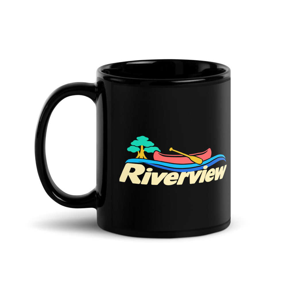 Riverview — black mug, 11 oz, left side, logo on both sides