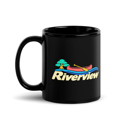 Riverview — black mug, 11 oz, left side, logo on both sides