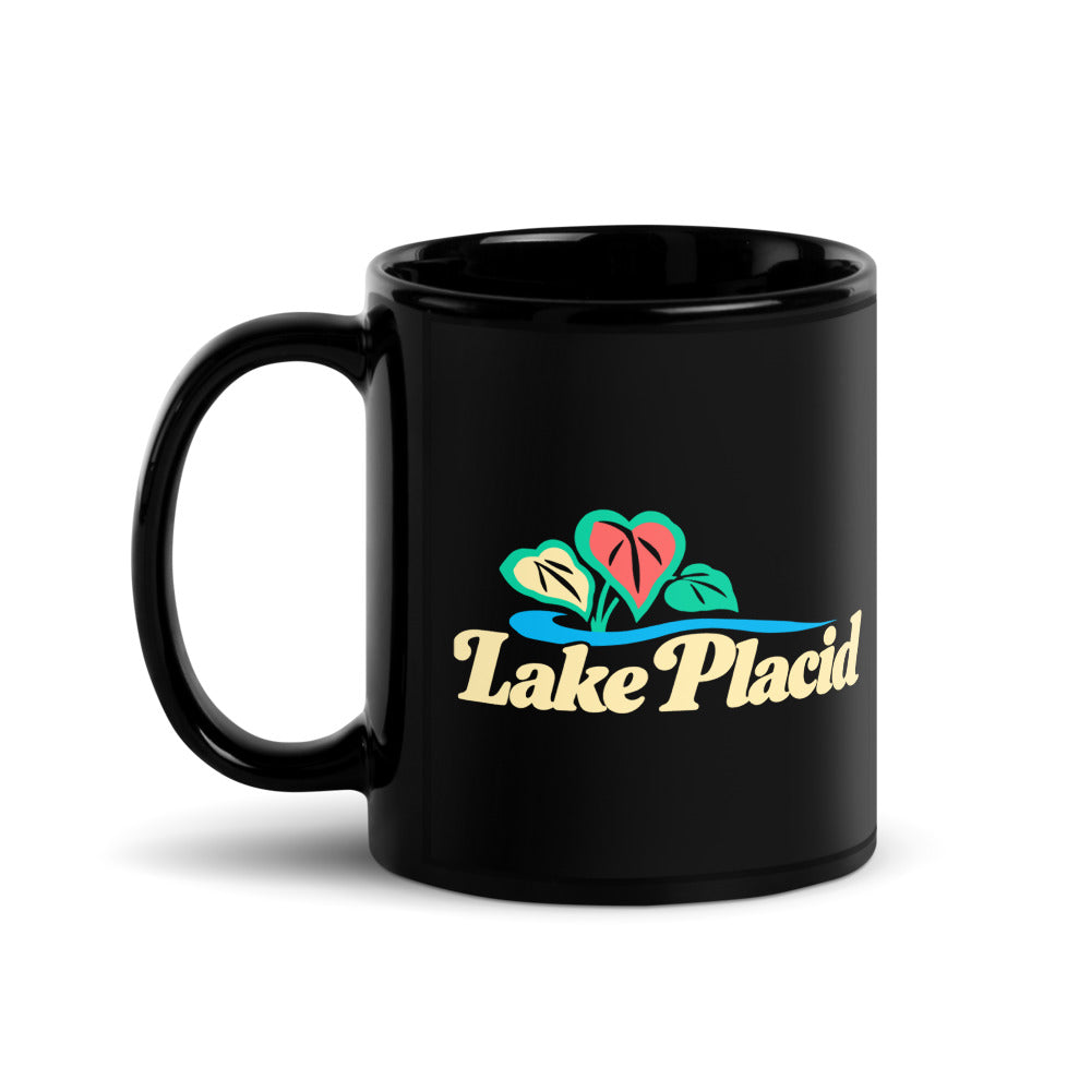 Lake Placid — black mug, 11 oz, left side, logo on both sides