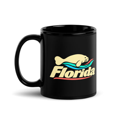 Florida Manatee — black mug, 11 oz, left side, logo on both sides