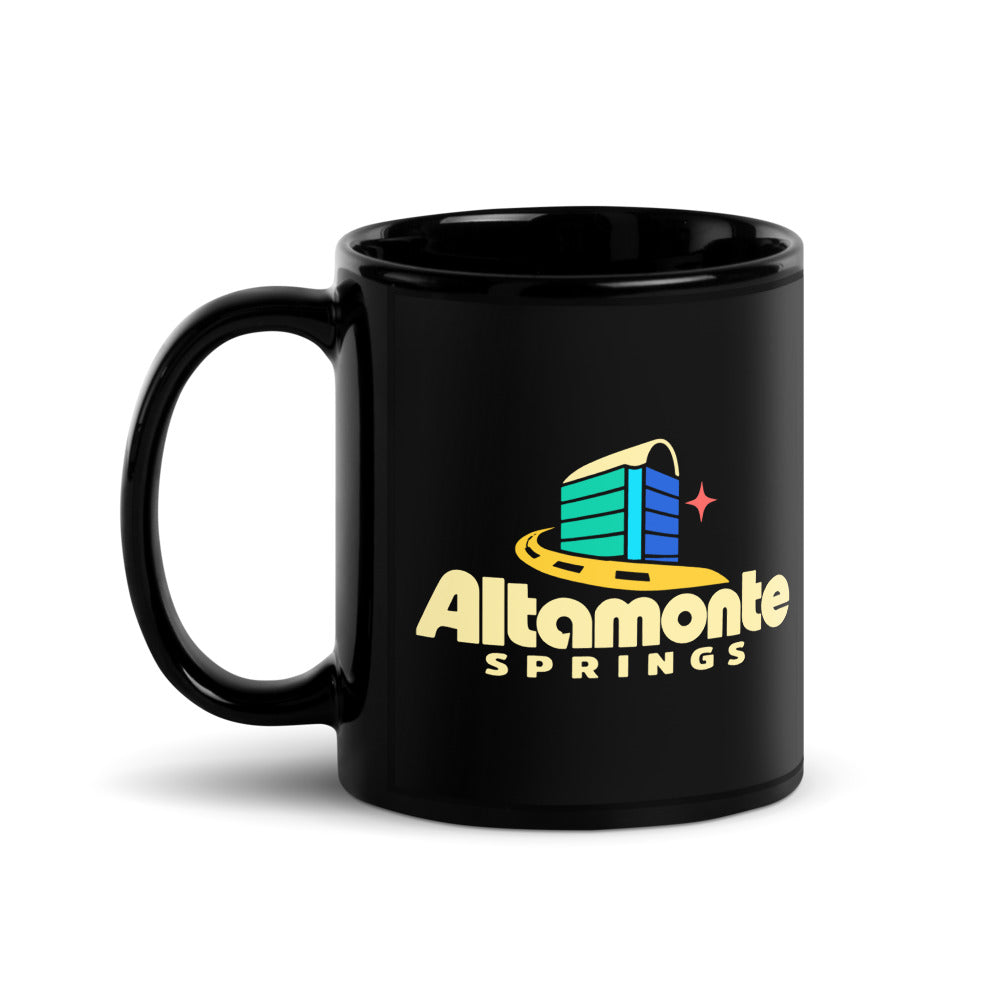 Altamonte Springs — black mug, 11 oz, left side, logo on both sides