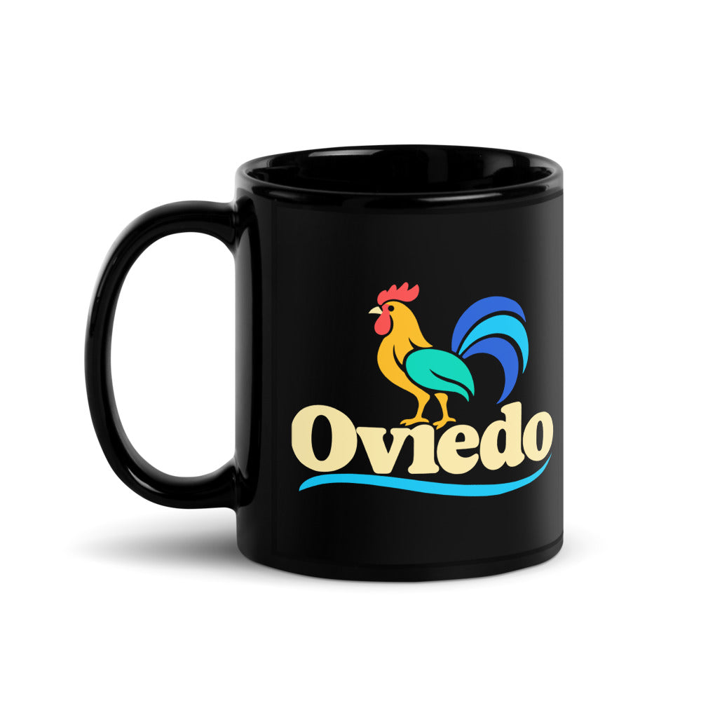Oviedo — black mug, 11 oz, left side, logo on both sides