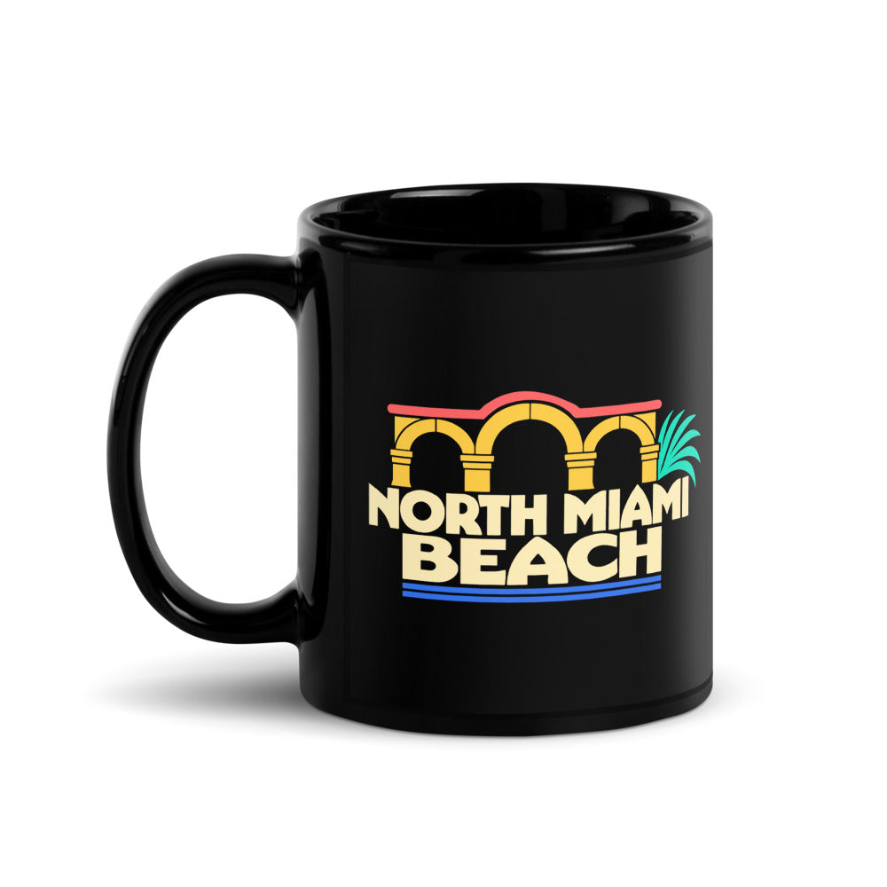 North Miami Beach — black mug, 11 oz, left side, logo on both sides