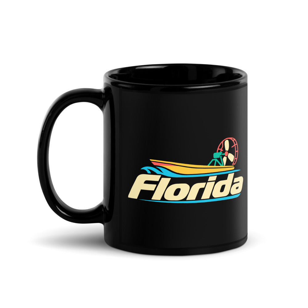 Florida Airboat — black mug, 11 oz, left side, logo on both sides