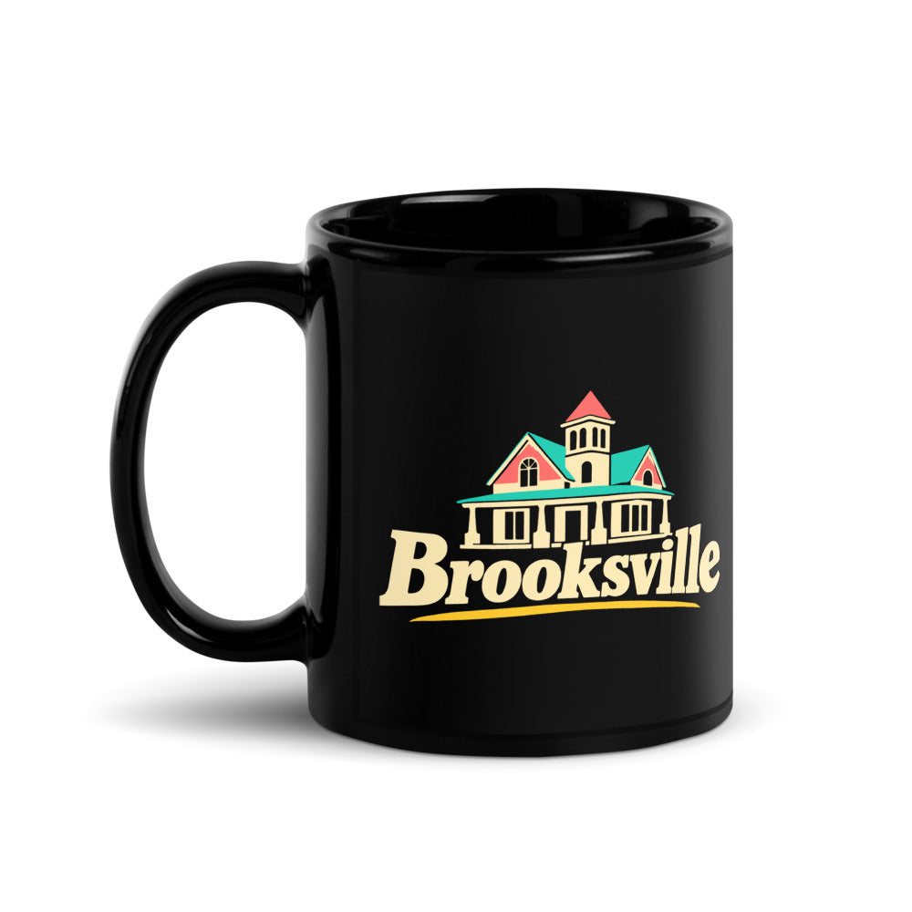 Brooksville — black mug, 11 oz, left side, logo on both sides