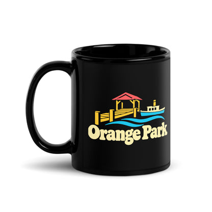 Orange Park — black mug, 11 oz, left side, logo on both sides