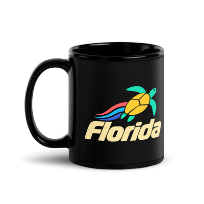 Florida Sea Turtle — black mug, 11 oz, left side, logo on both sides