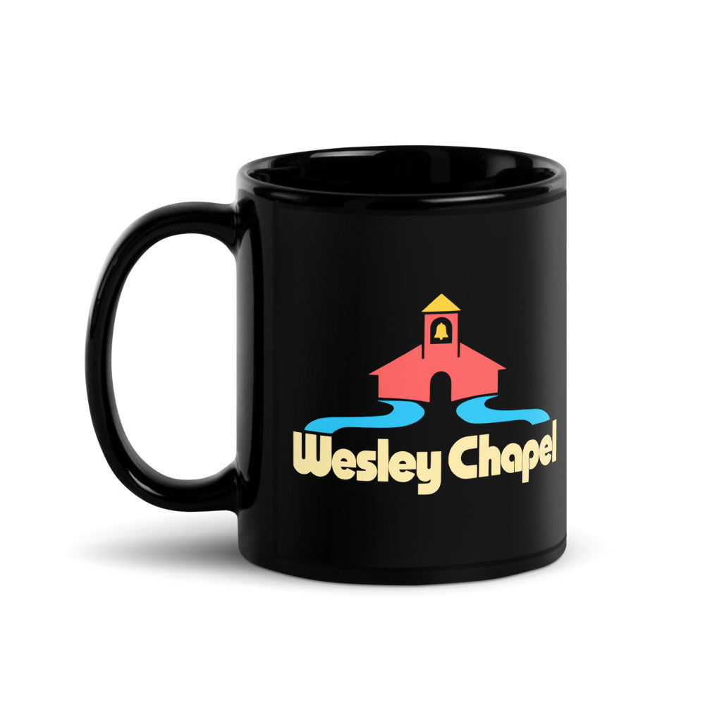 Wesley Chapel — black mug, 11 oz, left side, logo on both sides